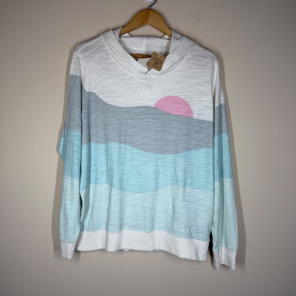 Faherty Sun And Wave Organic Cotton Hoodie Womens Size XL Knit Pullover Shirt - Picture 3 of 11